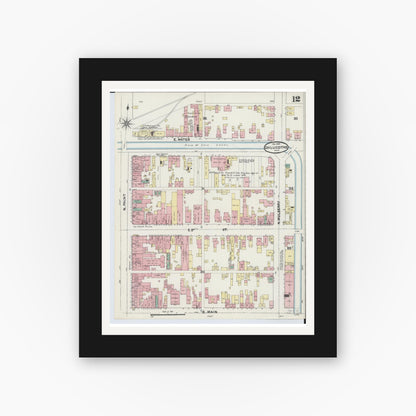 Old map wall art mockup — black gallery frame with white mat — Sanborn Fire Insurance Map from Chillicothe, Ross County, Ohio (1890), Sheet #0012