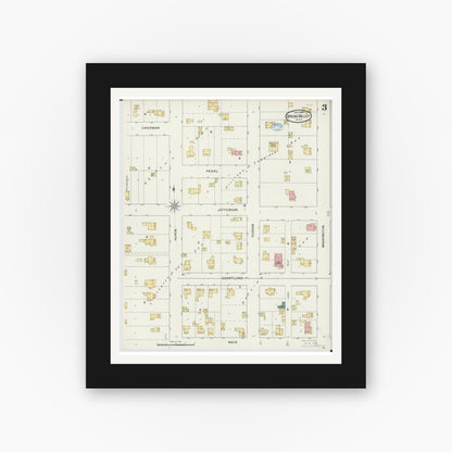 Old map wall art mockup — black gallery frame with white mat — Sanborn Fire Insurance Map from Spring Valley, Fillmore County, Minnesota (1894), Sheet #0003