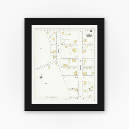 Old map wall art mockup — black gallery frame with white mat — Sanborn Fire Insurance Map from Kerens, Navarro County, Texas (1921), Sheet #0008