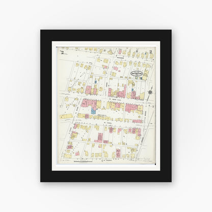 Old map wall art mockup — black gallery frame with white mat — Sanborn Fire Insurance Map from Newcomerstown, Tuscarawas County, Ohio (1924), Sheet #0002