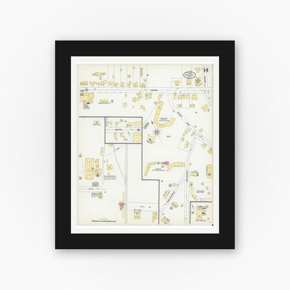Old map wall art mockup — black gallery frame with white mat — Sanborn Fire Insurance Map from Quincy, Norfolk County, Massachusetts (1901), Sheet #0014