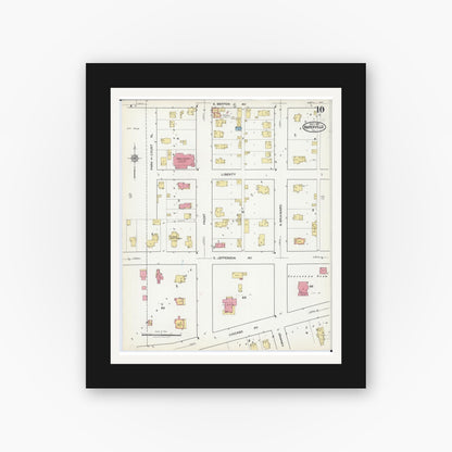 Old map wall art mockup — black gallery frame with white mat — Sanborn Fire Insurance Map from Naperville, Du Page County, Illinois (1921), Sheet #0010