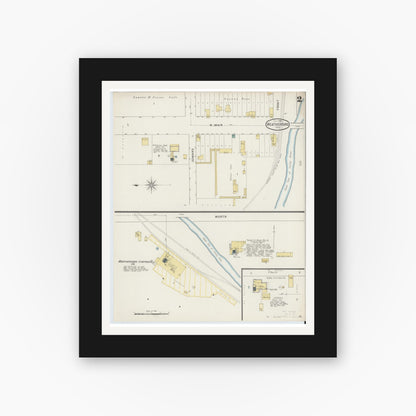 Old map wall art mockup — black gallery frame with white mat — Sanborn Fire Insurance Map from Weatherford, Parker County, Texas (1894), Sheet #0002