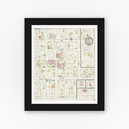 Old map wall art mockup — black gallery frame with white mat — Sanborn Fire Insurance Map from Marionville, Lawrence County, Missouri (1894), Sheet #0001