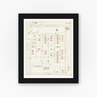 Old map wall art mockup — black gallery frame with white mat — Sanborn Fire Insurance Map from Beaver, Beaver County, Pennsylvania (1912), Sheet #0007