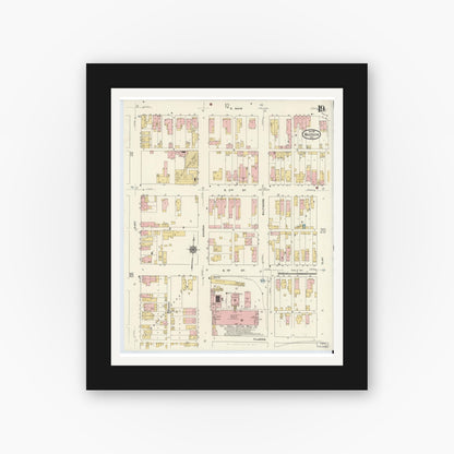 Old map wall art mockup — black gallery frame with white mat — Sanborn Fire Insurance Map from Madison, Jefferson County, Indiana (1911), Sheet #0019