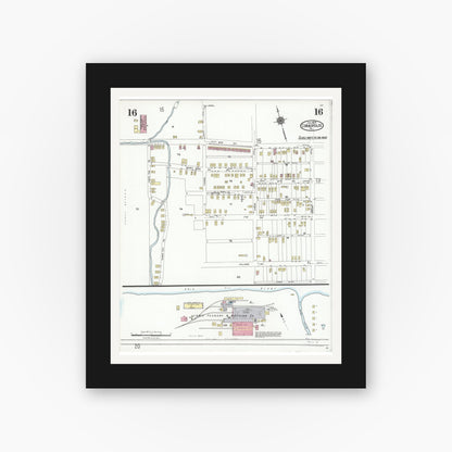 Old map wall art mockup — black gallery frame with white mat — Sanborn Fire Insurance Map from Coraopolis, Allegheny County, Pennsylvania (1924), Sheet #0016