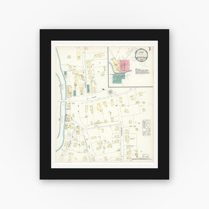 Old map wall art mockup — black gallery frame with white mat — Sanborn Fire Insurance Map from Sutter Creek, Amador County, California (1898) - Complete Map Set