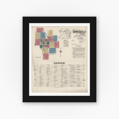 Old map wall art mockup — black gallery frame with white mat — Sanborn Fire Insurance Map from Gainesville, Cooke County, Texas (1922) - Complete Map Set