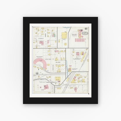 Old map wall art mockup — black gallery frame with white mat — Sanborn Fire Insurance Map from Danville, Vermilion County, Illinois (1895), Sheet #0021
