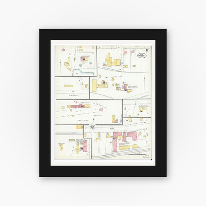 Old map wall art mockup — black gallery frame with white mat — Sanborn Fire Insurance Map from Union City, Randolph County, Indiana (1901), Sheet #0008