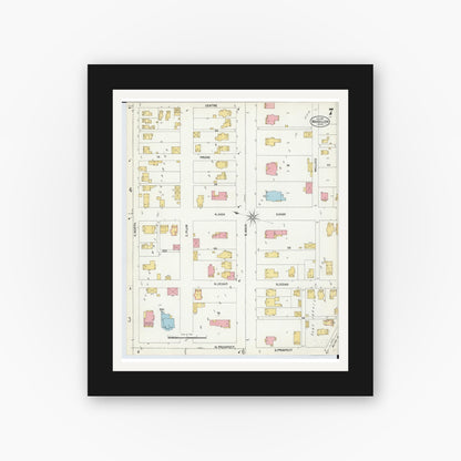 Old map wall art mockup — black gallery frame with white mat — Sanborn Fire Insurance Map from Massillon, Stark County, Ohio (1901), Sheet #0007