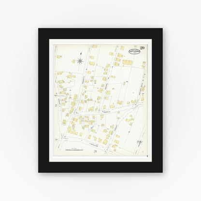 Old map wall art mockup — black gallery frame with white mat — Sanborn Fire Insurance Map from North Adams, Berkshire County, Massachusetts (1908), Sheet #0029