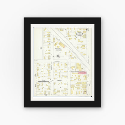 Old map wall art mockup — black gallery frame with white mat — Sanborn Fire Insurance Map from Menominee, Menominee County, Michigan (1907), Sheet #0015