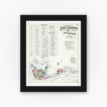 Old map wall art mockup — black gallery frame with white mat — Sanborn Fire Insurance Map from East Liverpool, Columbiana County, Ohio (1903) - Complete Map Set