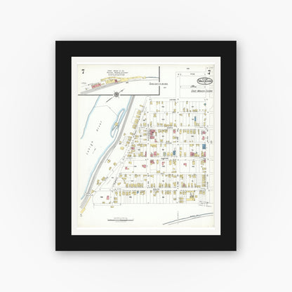 Old map wall art mockup — black gallery frame with white mat — Sanborn Fire Insurance Map from Mauch Chunk, Carbon County, Pennsylvania (1923), Sheet #0007