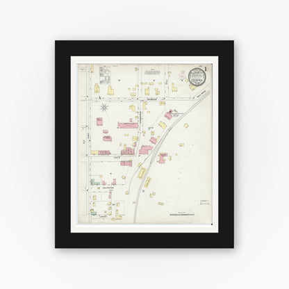 Old map wall art mockup — black gallery frame with white mat — Sanborn Fire Insurance Map from Culpeper, Culpeper County, Virginia (1896) - Complete Map Set