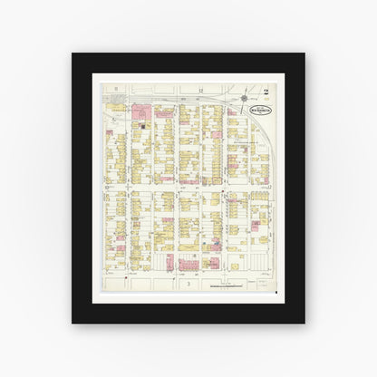 Old map wall art mockup — black gallery frame with white mat — Sanborn Fire Insurance Map from New Kensington, Westmoreland County, Pennsylvania (1915), Sheet #0002