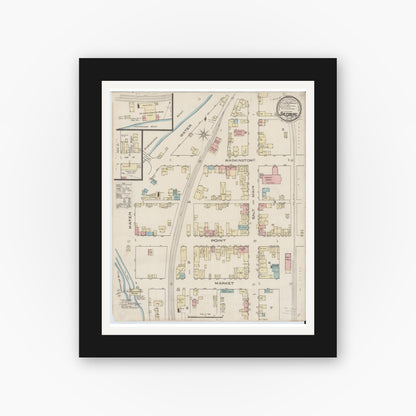 Old map wall art mockup — black gallery frame with white mat — Sanborn Fire Insurance Map from Saltsburg, Indiana County, Pennsylvania (1886), Sheet #0001