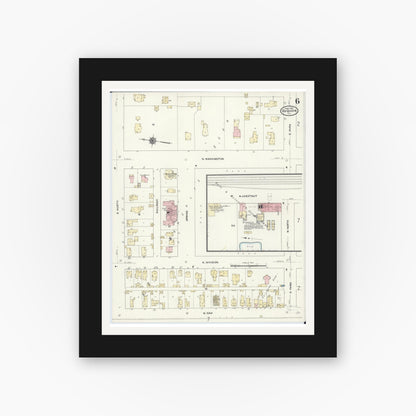 Old map wall art mockup — black gallery frame with white mat — Sanborn Fire Insurance Map from Du Quoin, Perry County, Illinois (1910), Sheet #0006
