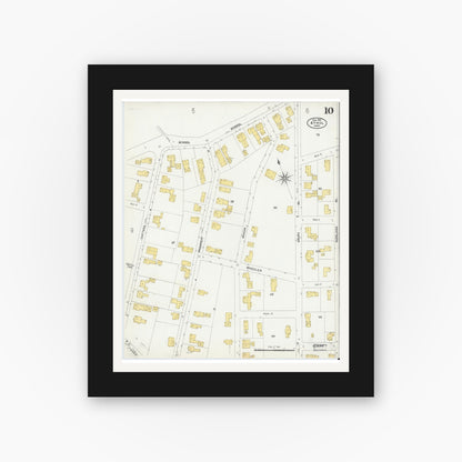 Old map wall art mockup — black gallery frame with white mat — Sanborn Fire Insurance Map from Athol, Worcester County, Massachusetts (1905), Sheet #0010