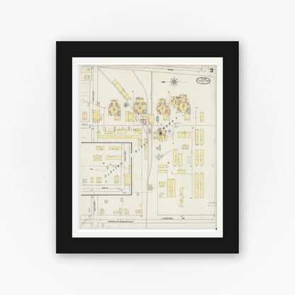 Old map wall art mockup — black gallery frame with white mat — Sanborn Fire Insurance Map from Clayton, Gloucester County, New Jersey (1895), Sheet #0003
