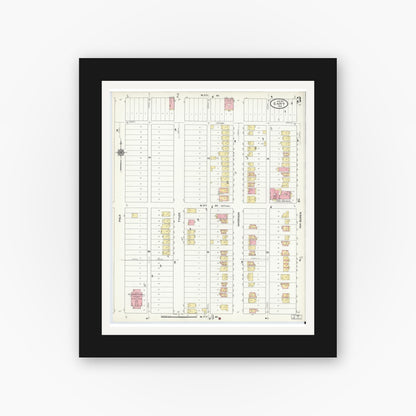 Old map wall art mockup — black gallery frame with white mat — Sanborn Fire Insurance Map from Gary, Lake County, Indiana (1911), Sheet #0003