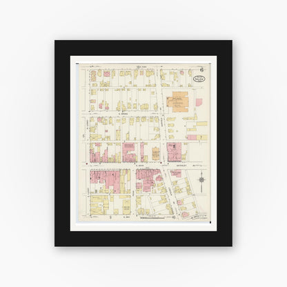 Old map wall art mockup — black gallery frame with white mat — Sanborn Fire Insurance Map from Salem, Columbiana County, Ohio (1915), Sheet #0006