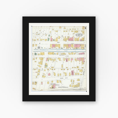 Old map wall art mockup — black gallery frame with white mat — Sanborn Fire Insurance Map from Newcomerstown, Tuscarawas County, Ohio (1901), Sheet #0002