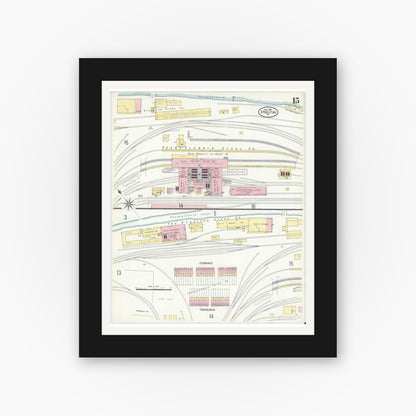 Old map wall art mockup — black gallery frame with white mat — Sanborn Fire Insurance Map from Steelton, Dauphin County, Pennsylvania (1909), Sheet #0015