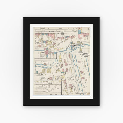 Old map wall art mockup — black gallery frame with white mat — Sanborn Fire Insurance Map from Bethlehem, Northampton And Lehigh Counties, Pennsylvania (1885), Sheet #0006