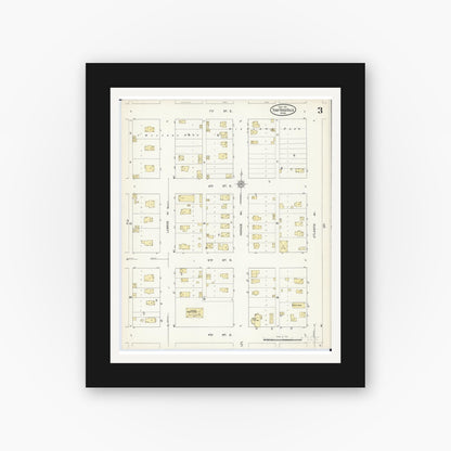 Old map wall art mockup — black gallery frame with white mat — Sanborn Fire Insurance Map from Thief River Falls, Pennington County, Minnesota (1912), Sheet #0003