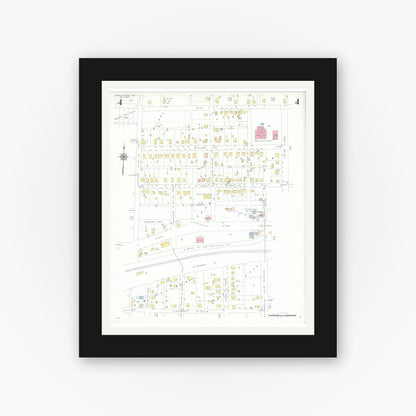 Old map wall art mockup — black gallery frame with white mat — Sanborn Fire Insurance Map from Grand Prairie, Dallas County, Texas (1943), Sheet #0004