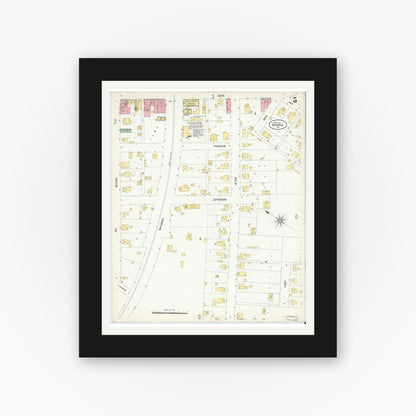 Old map wall art mockup — black gallery frame with white mat — Sanborn Fire Insurance Map from Bicknell, Knox County, Indiana (1907), Sheet #0005