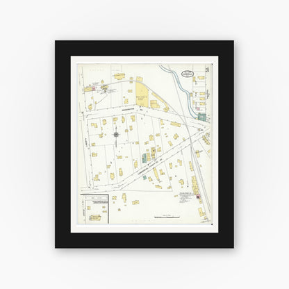 Old map wall art mockup — black gallery frame with white mat — Sanborn Fire Insurance Map from Lowell, Lake County, Indiana (1909), Sheet #0003
