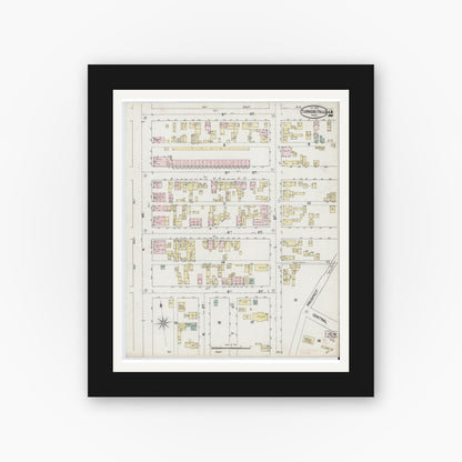 Old map wall art mockup — black gallery frame with white mat — Sanborn Fire Insurance Map from Turners Falls, Franklin County, Massachusetts (1889), Sheet #0002