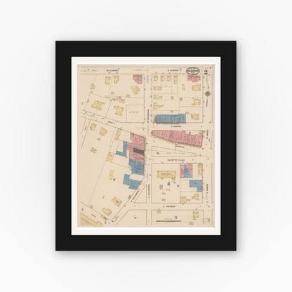 Old map wall art mockup — black gallery frame with white mat — Sanborn Fire Insurance Map from Marianna, Jackson County, Florida (1922), Sheet #0002