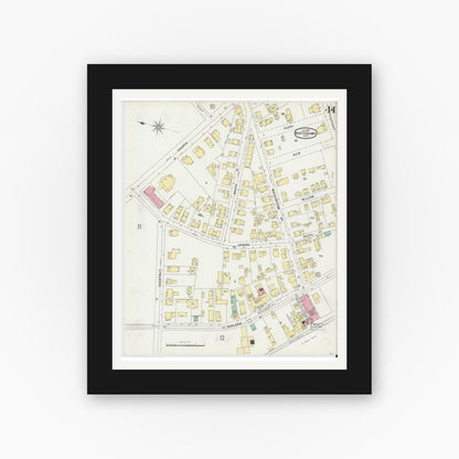 Old map wall art mockup — black gallery frame with white mat — Sanborn Fire Insurance Map from North Adams, Berkshire County, Massachusetts (1897), Sheet #0014