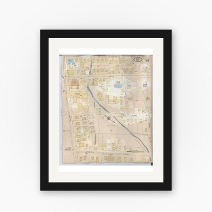 Old map wall art mockup — black gallery frame with white mat — Sanborn Fire Insurance Map from Hilo, Hawaii County, Hawaii (1957), Sheet #0014