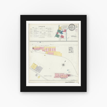 Old map wall art mockup — black gallery frame with white mat — Sanborn Fire Insurance Map from Bridgeville, Allegheny County, Pennsylvania (1907) - Complete Map Set