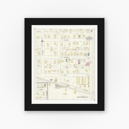 Old map wall art mockup — black gallery frame with white mat — Sanborn Fire Insurance Map from Danvers, McLean County, Illinois (1910), Sheet #0002