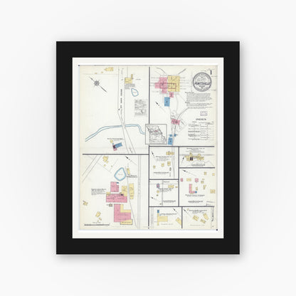 Old map wall art mockup — black gallery frame with white mat — Sanborn Fire Insurance Map from Huntsville, Randolph County, Missouri (1916), Sheet #0001