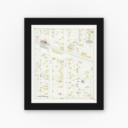 Old map wall art mockup — black gallery frame with white mat — Sanborn Fire Insurance Map from Harrisburg, Saline County, Illinois (1907), Sheet #0006