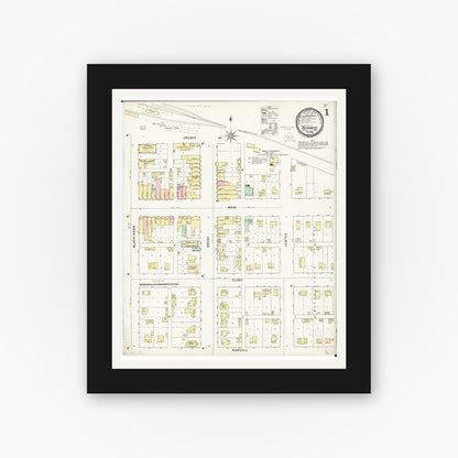 Old map wall art mockup — black gallery frame with white mat — Sanborn Fire Insurance Map from Reinbeck, Grundy County, Iowa (1895) â€” Complete Set