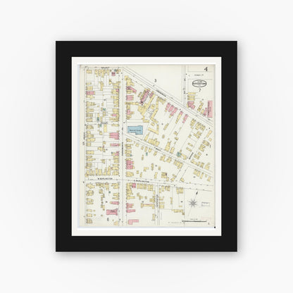 Old map wall art mockup — black gallery frame with white mat — Sanborn Fire Insurance Map from Bordentown, Burlington County, New Jersey (1897), Sheet #0004