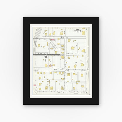 Old map wall art mockup — black gallery frame with white mat — Sanborn Fire Insurance Map from Mount Pleasant, Titus County, Texas (1920), Sheet #0009