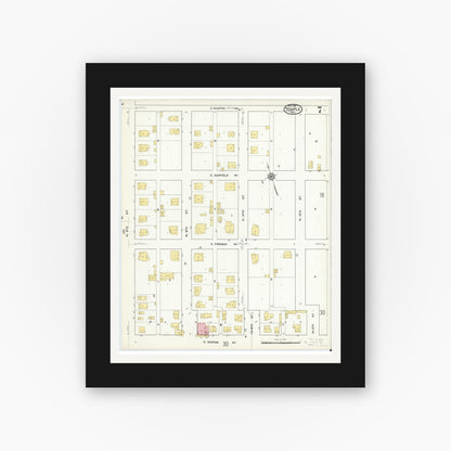Old map wall art mockup — black gallery frame with white mat — Sanborn Fire Insurance Map from Temple, Bell County, Texas (1915), Sheet #0007