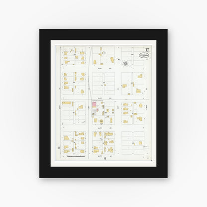 Old map wall art mockup — black gallery frame with white mat — Sanborn Fire Insurance Map from Corsicana, Navarro County, Texas (1905), Sheet #0017