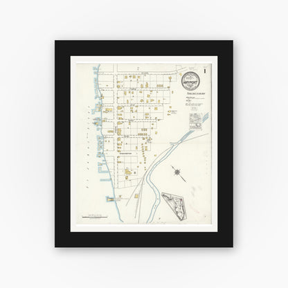 Old map wall art mockup — black gallery frame with white mat — Sanborn Fire Insurance Map from Mayport, Duval County, Florida (1921) - Complete Map Set