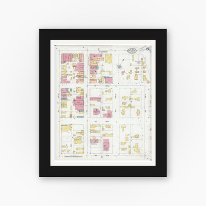 Old map wall art mockup — black gallery frame with white mat — Sanborn Fire Insurance Map from Saint Cloud, Stearns, Benton, and Sherburne Counties, Minnesota (1904), Sheet #0006